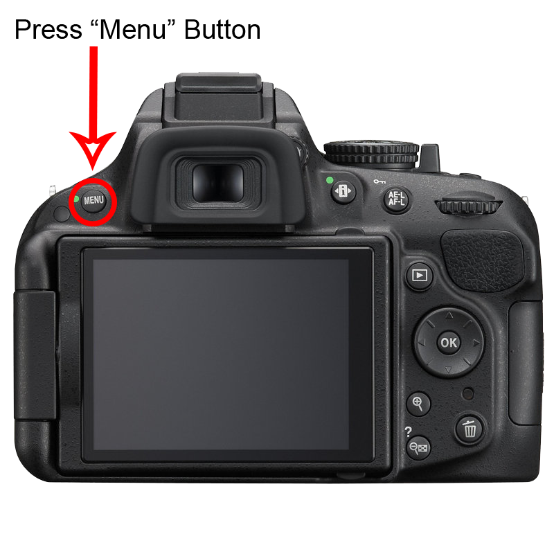 rear of a nikon D5200 camera showing the Menu button