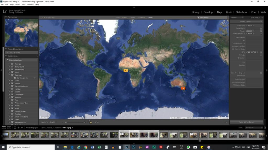 Photoshop or lightroom blog - image of Lightroom work space with the Map Module open