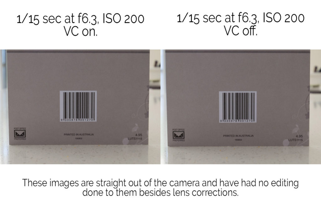 comparison images of a bar code on a greeting card taken with the Tamron 10-24mm lens